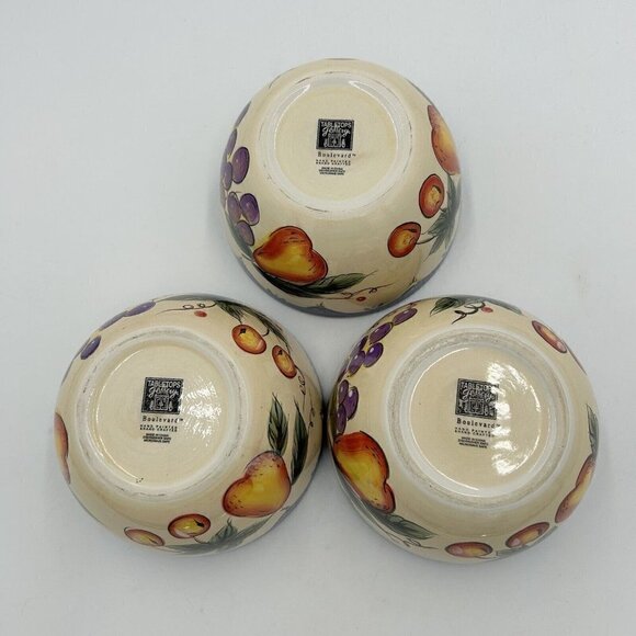 Tabletops Gallery 6" Soup Cereal Bowl Set of 3 Boulevard Fruit Pattern - Picture 5 of 10